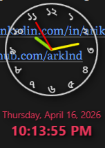 DesktopClockWidget showing an analog clock face with Bangla numerals and a digital time readout — Thursday, April 16, 2026 · 10:13:55 PM