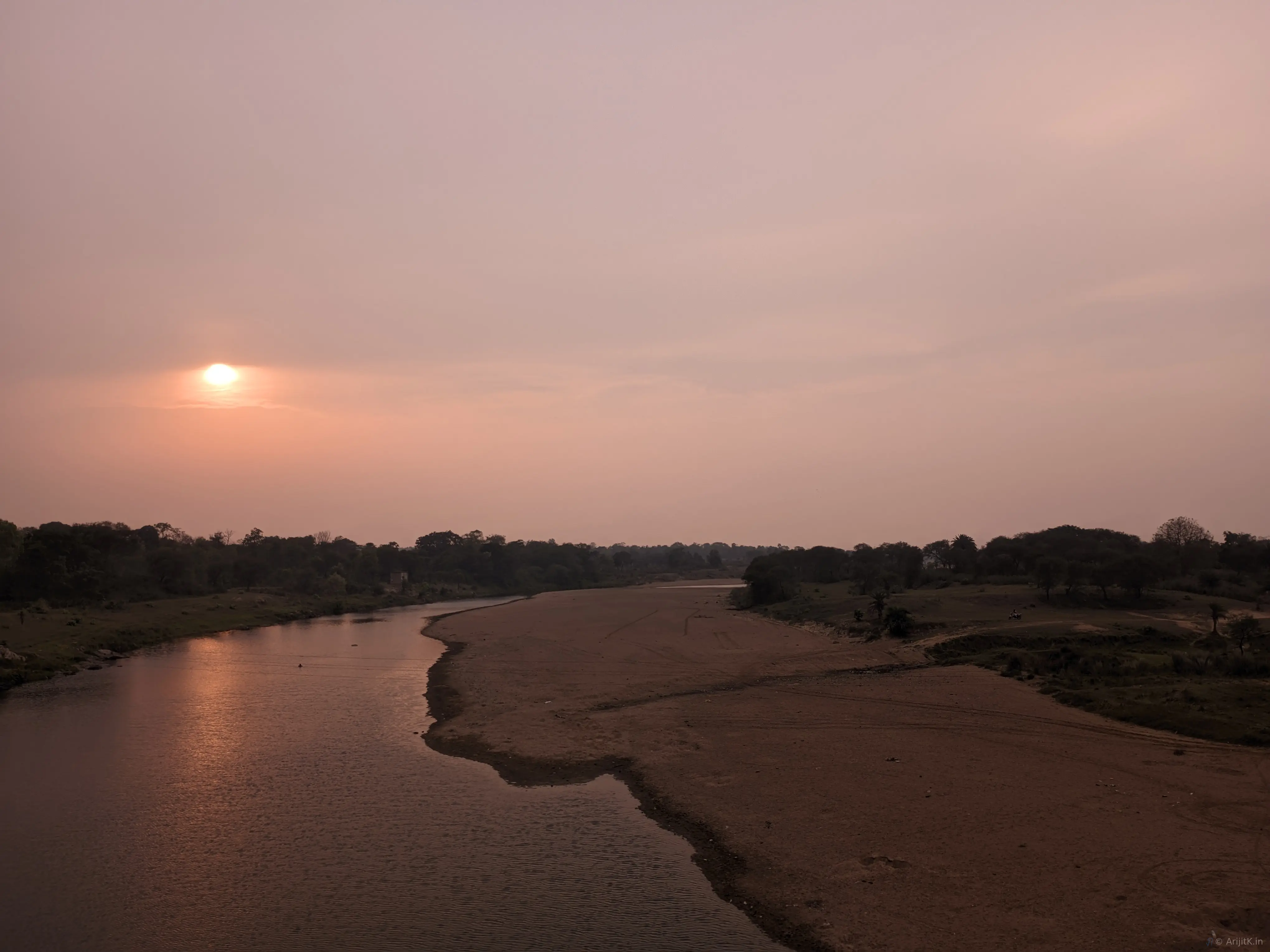 Wide view of the Dwarakeswar River with sandy banks