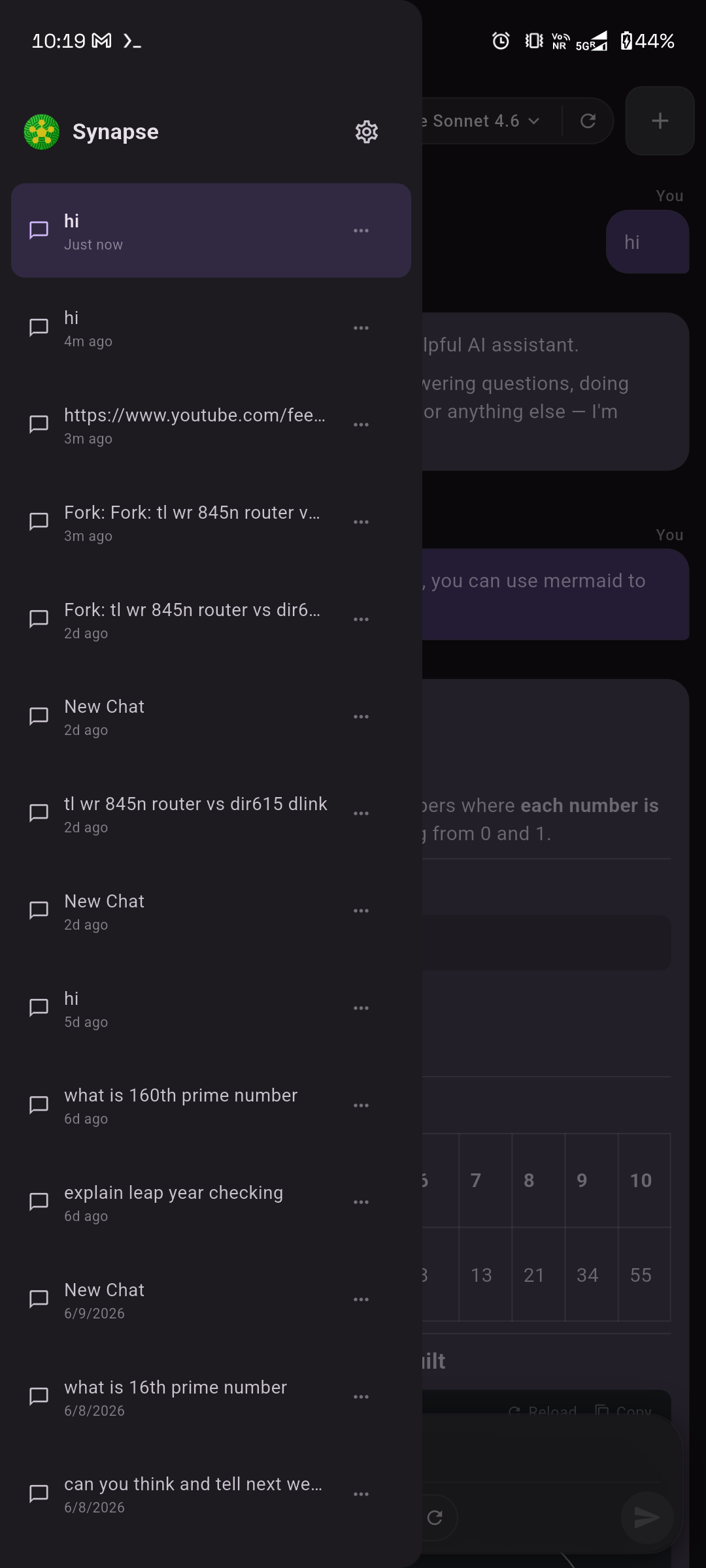 Sidebar with chat history