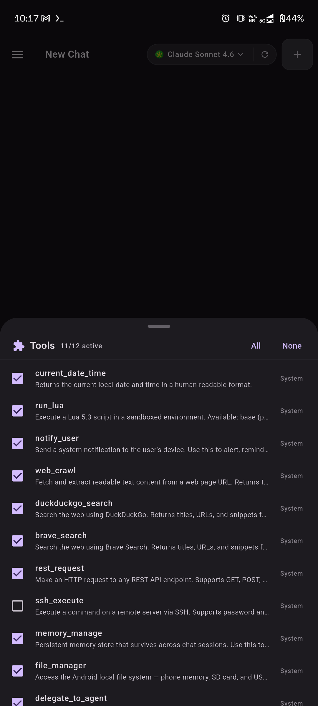 Tool selection panel